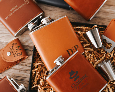 Personalized Leather Flask for Men, Custom Leather Flask, Groomsmen Gift, Leather Hip Flask, Engraved Flask, Monogrammed Flask, Gift for Him