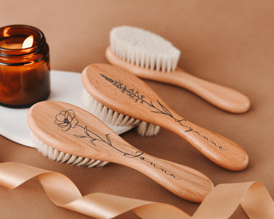 Elegant Custom Baby Hairbrush - Engraved with Baby's Name for a Cherished Baby Shower or New Mom Gift | Soft Bristles for Gentle Scalp Care