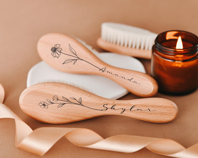 Elegant Custom Baby Hairbrush - Engraved with Baby's Name for a Cherished Baby Shower or New Mom Gift | Soft Bristles for Gentle Scalp Care