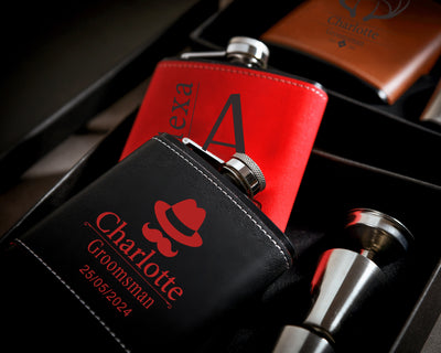 Personalized Leather Stainless Steel Flask Set, Groomsmen Gift, Gift for Him