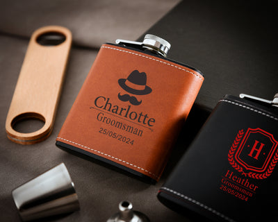 Personalized Leather Stainless Steel Flask Set, Groomsmen Gift, Gift for Him