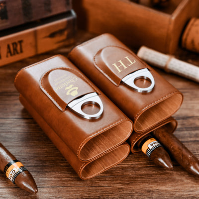 custom leather cigar case, personalized groomsmen gift, wedding gifts, engraved leather cigar case with cigar cutter