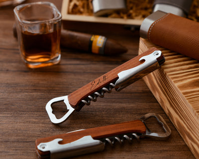 Premium Groomsmen Gift, Customized Cigar Case, Engraved Cigar Cutter, Personalized Pocket Knife Bottle Opener Corkscrew
