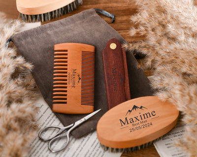 Custom Best Men's Beard Brush Set - The Ultimate Grooming Set for the Groomsmen - Personalized Groomsmen Gift Moustache Brush